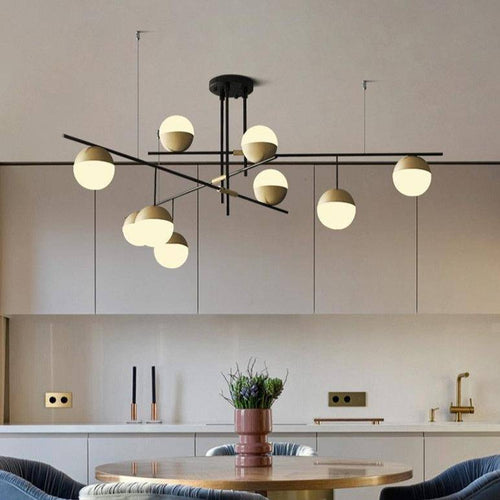 Lustre design avec branches et boules en verre et métal doré - vue 8 sur 7