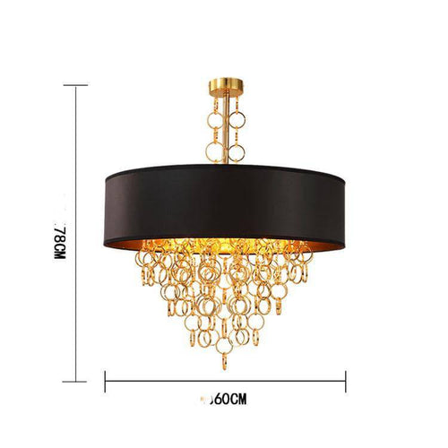 Lustre moderne avec abat-jour rond noir et détails dorés - vue 5 sur 7