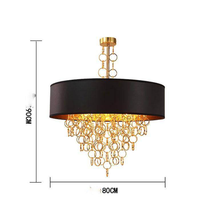 Lustre moderne avec abat-jour rond noir et détails dorés - vue 7 sur 7