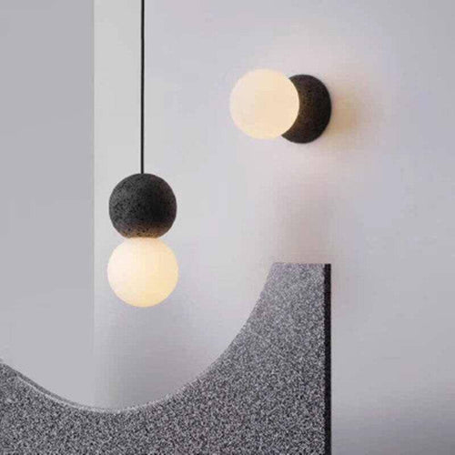 Applique design boule en ciment et boule en verre - vue 3 sur 4