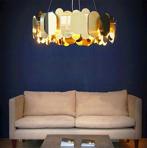 Lustre design chromé moderne à plaques rondes et plates Villa - vue 4 sur 7