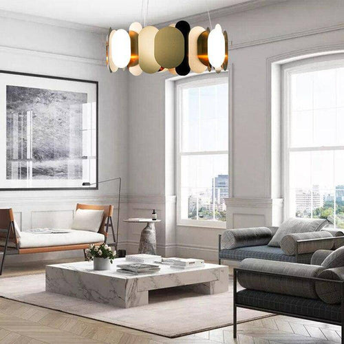 Lustre design chromé moderne à plaques rondes et plates Villa - vue 7 sur 7