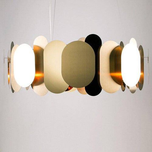 Lustre design chromé moderne à plaques rondes et plates Villa - vue 5 sur 7