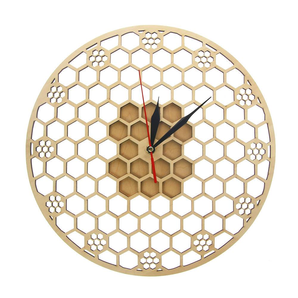 Horloge murale ronde en bois avec hexagones 30cm Honey - vue 5 sur 6