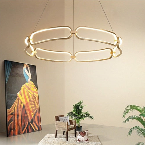 Lustre design à LED doré avec anneaux Pavia - vue 5 sur 10