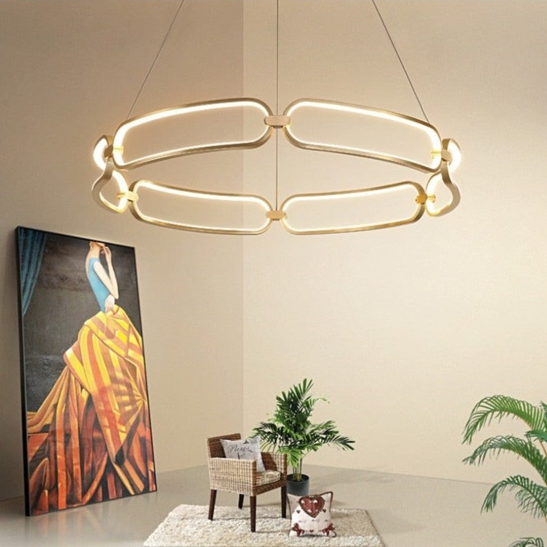 Lustre design à LED doré avec anneaux Pavia - vue 4 sur 10