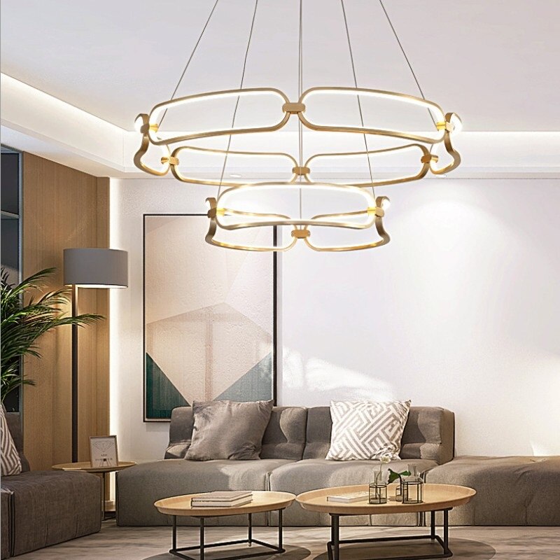 Lustre design à LED doré avec anneaux Pavia - vue 2 sur 10