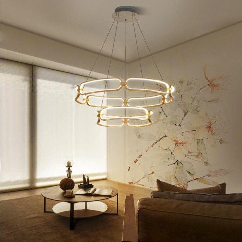 Lustre design à LED doré avec anneaux Pavia - vue 3 sur 10