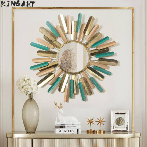 Grand miroir mural en métal coloré style soleil - vue 3 sur 3