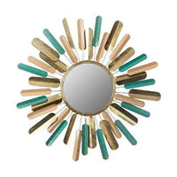 Grand miroir mural en métal coloré style soleil