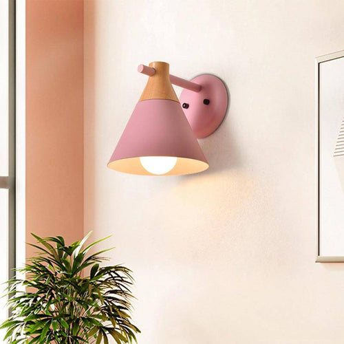 Applique murale moderne à LED en bois avec abat-jour coloré Macaron - vue 3 sur 12