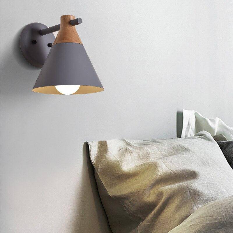 Applique murale moderne à LED en bois avec abat-jour coloré Macaron - vue 6 sur 12