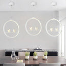 Suspension LED moderne rond avec oiseaux (noir ou blanc)