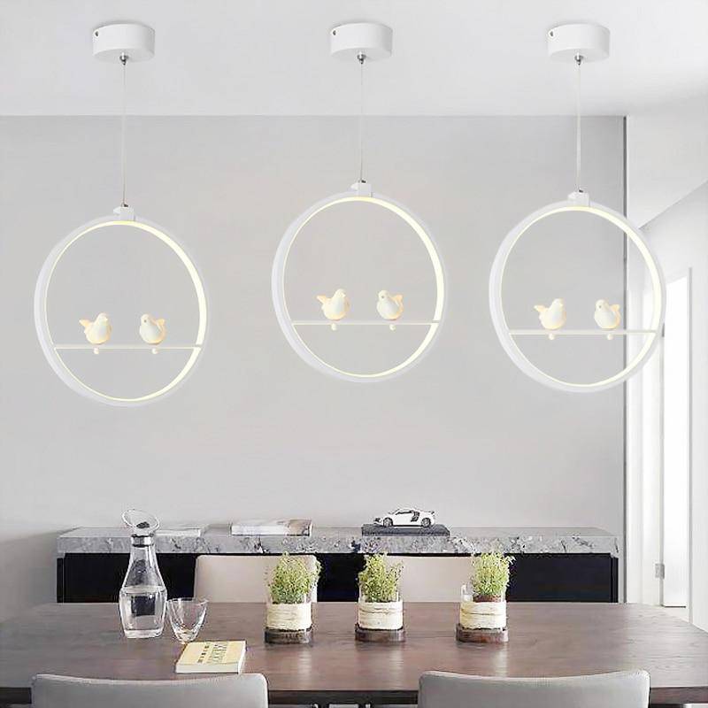 Suspension LED moderne rond avec oiseaux (noir ou blanc) - vue 3 sur 10