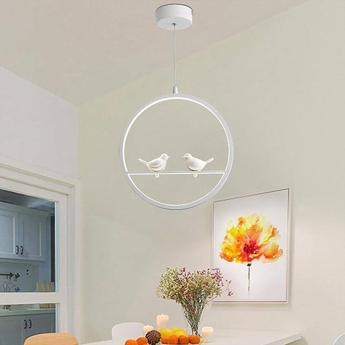 Suspension LED moderne rond avec oiseaux (noir ou blanc) - vue 5 sur 10