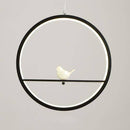 Suspension LED moderne rond avec oiseaux (noir ou blanc)