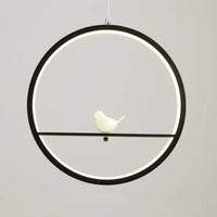 Suspension LED moderne rond avec oiseaux (noir ou blanc)