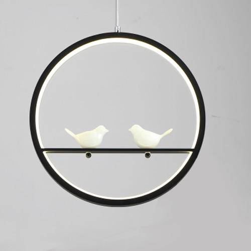 Suspension LED moderne rond avec oiseaux (noir ou blanc) - vue 7 sur 10
