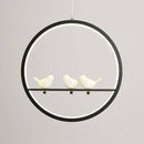Suspension LED moderne rond avec oiseaux (noir ou blanc)