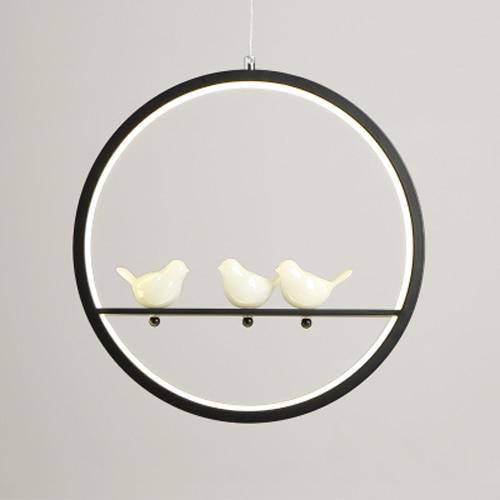 Suspension LED moderne rond avec oiseaux (noir ou blanc) - vue 9 sur 10