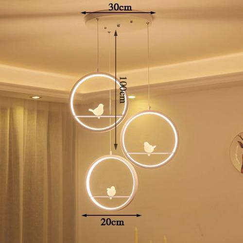 Suspension LED moderne rond avec oiseaux (noir ou blanc) - vue 5 sur 10
