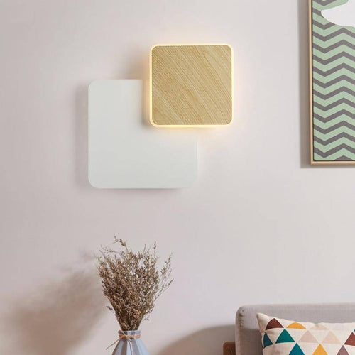 Applique murale moderne LED avec deux socles géométriques bois et métal - vue 3 sur 8