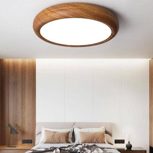 Plafonnier moderne LED rond imitation bois - vue 3 sur 15