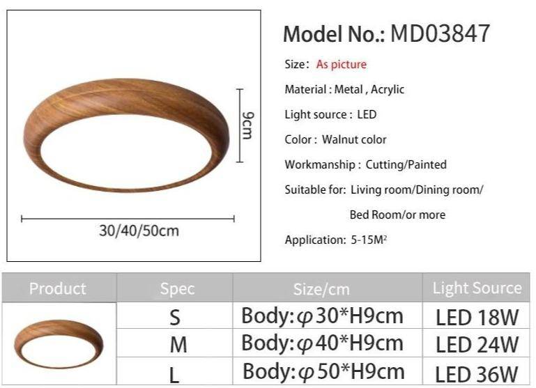 Plafonnier moderne LED rond imitation bois - vue 5 sur 15