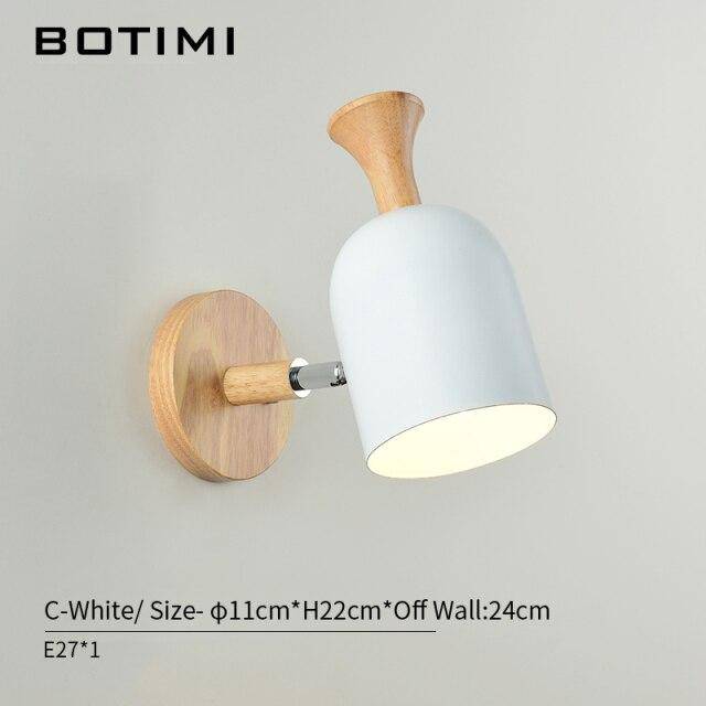 Applique murale moderne LED en bois avec abat-jour en tissu coloré - vue 9 sur 11