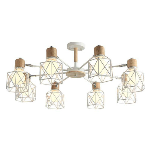 Lustre moderne LED bois avec plusieurs abat-jours en métal - vue 8 sur 7