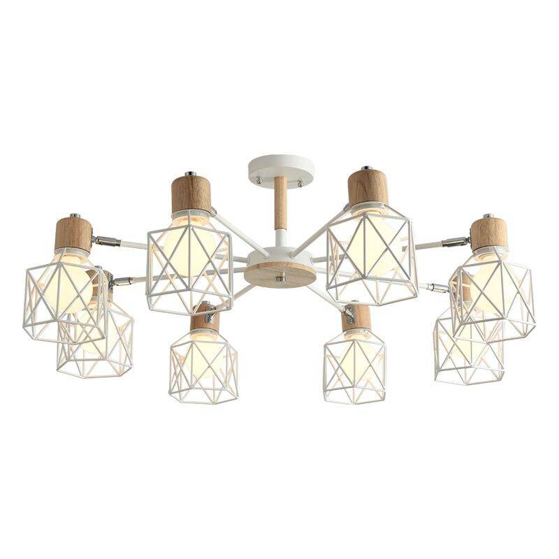 Lustre moderne LED bois avec plusieurs abat-jours en métal - vue 7 sur 7