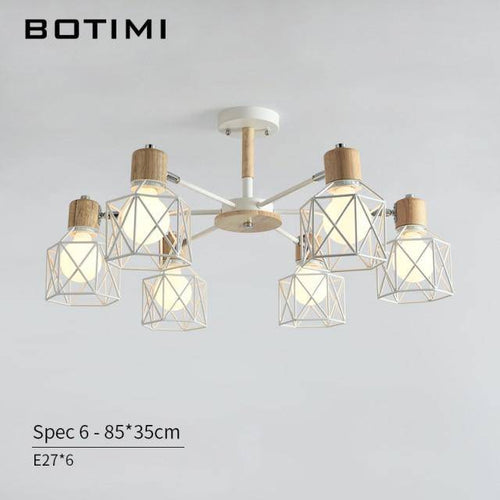 Lustre moderne LED bois avec plusieurs abat-jours en métal - vue 7 sur 7