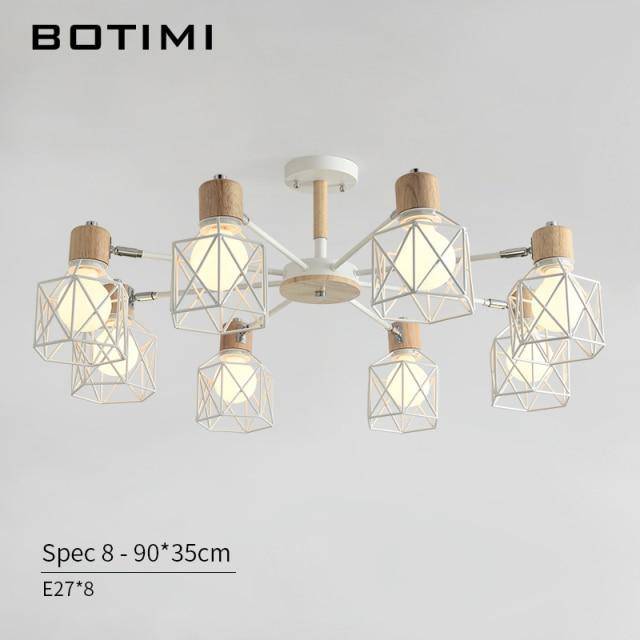 Lustre moderne LED bois avec plusieurs abat-jours en métal - vue 5 sur 7