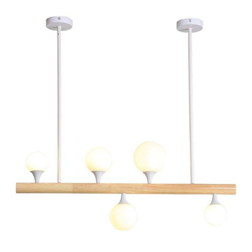 Lustre scandinave LED allongé en bois et boules en verre - vue 6 sur 5