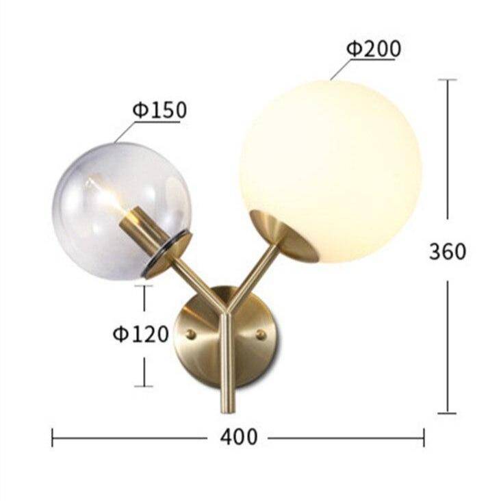 Applique murale design LED en métal doré avec deux boules en verre - vue 5 sur 5