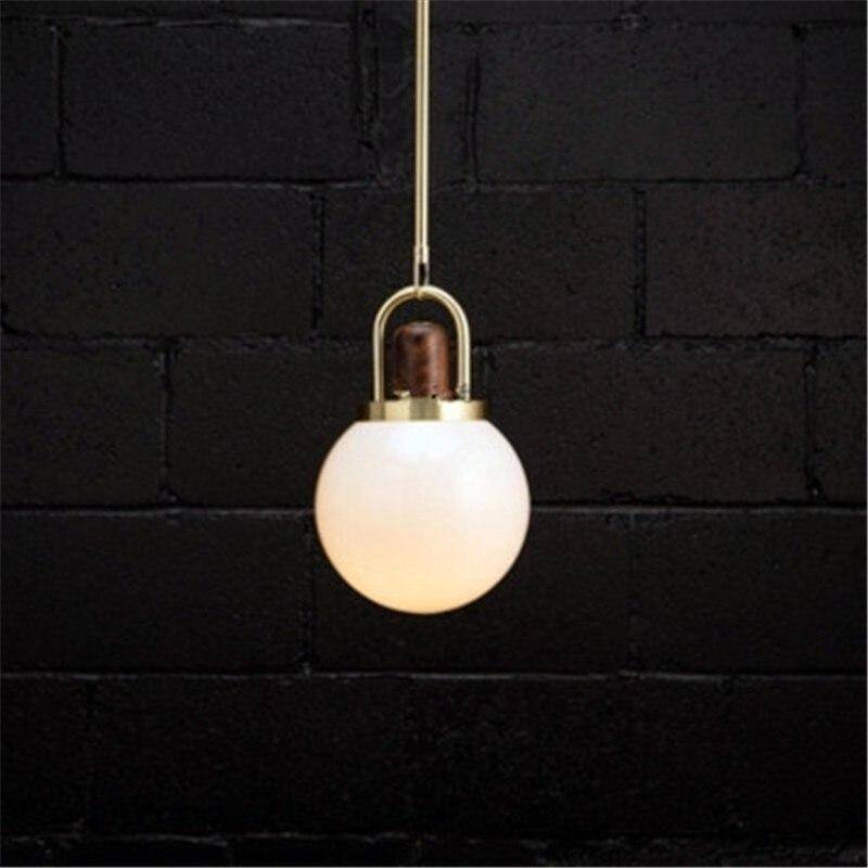 Suspension design LED boule en verre et métal doré style wood - vue 5 sur 5