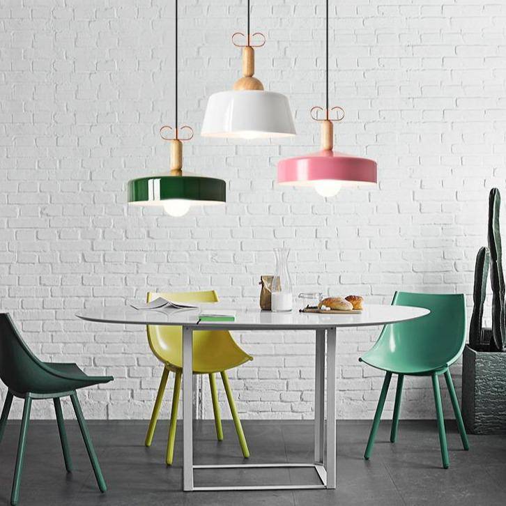Suspension moderne de couleur et tige en bois - vue 5 sur 7