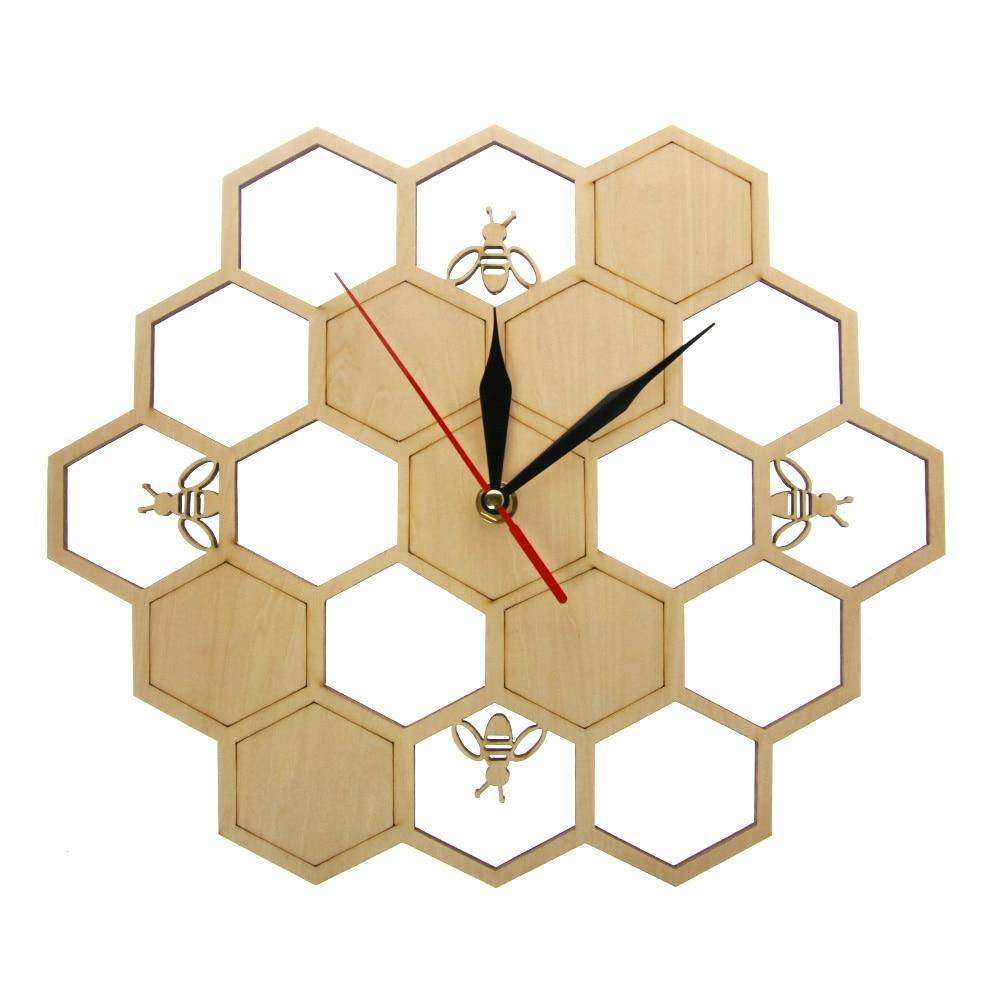 Horloge murale en bois avec alvéoles et abeilles 30cm - vue 5 sur 5