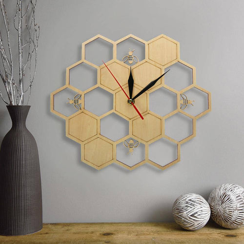 Horloge murale en bois avec alvéoles et abeilles 30cm - vue 3 sur 5