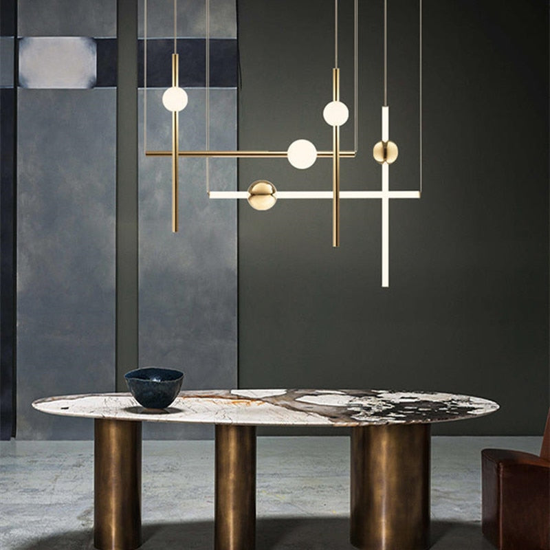 Lustre design en tubes dorés à LED Orion - vue 3 sur 7