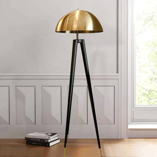 Lampadaire design LED tripod noir avec abat-jour doré Mushroom - vue 3 sur 6