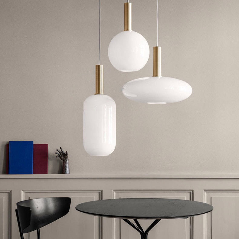 Suspension moderne ovale en verre blanc Valette - vue 2 sur 13