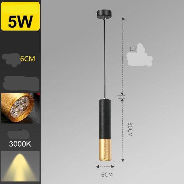 Suspension design LED cylindre noir et doré style Hang - vue 5 sur 6