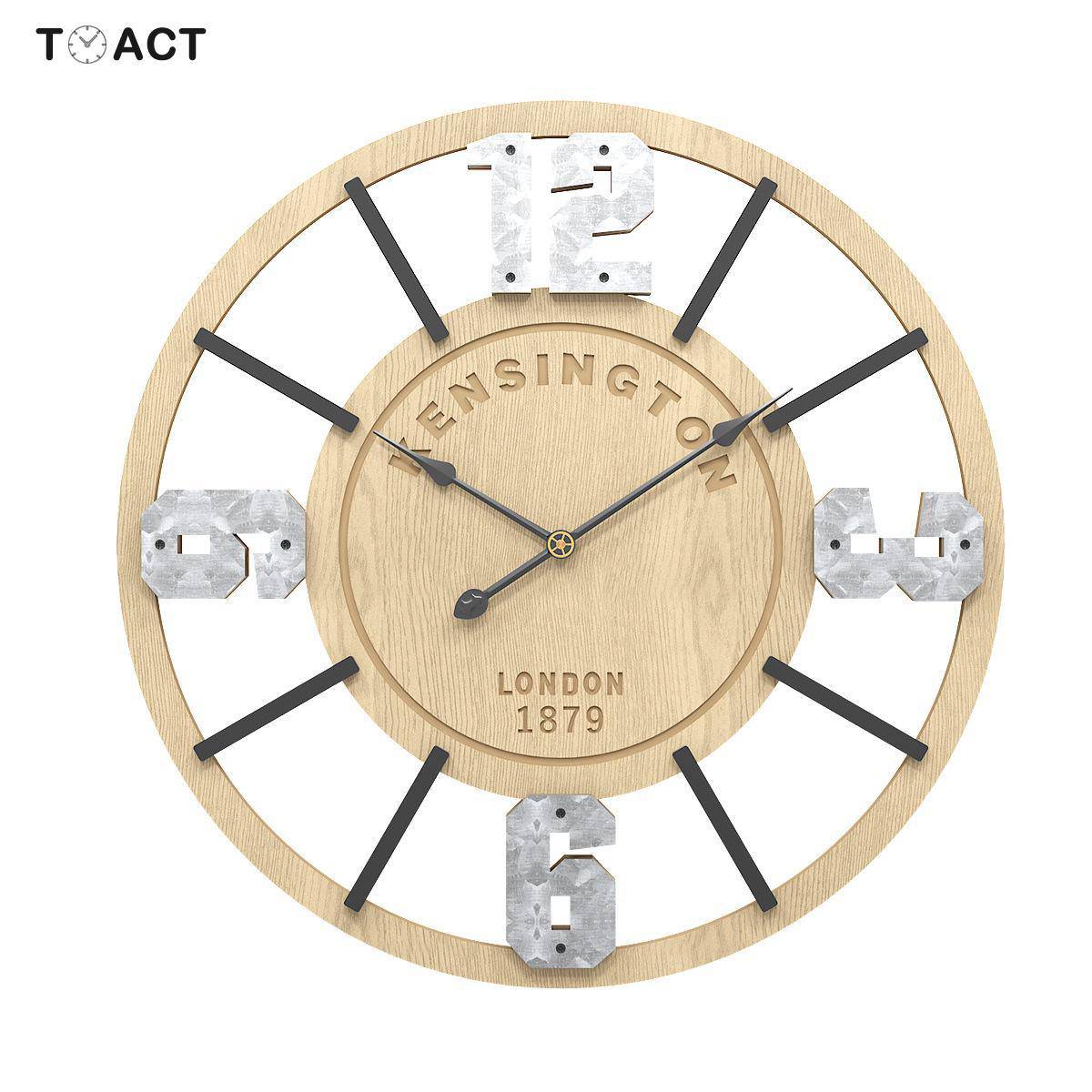Horloge murale ronde en bois vintage avec chiffres 50cm - vue 2 sur 3