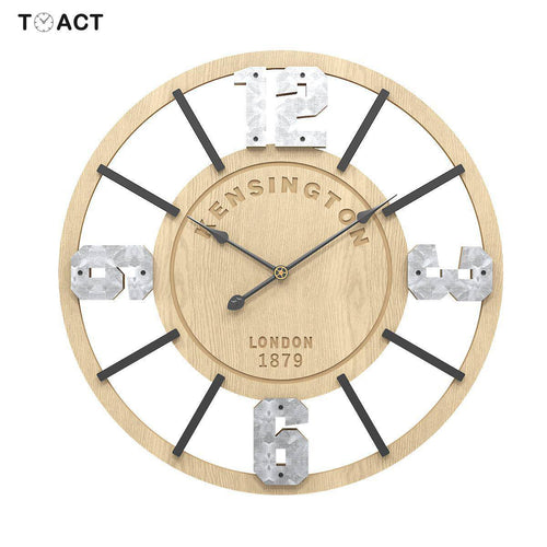 Horloge murale ronde en bois vintage avec chiffres 50cm - vue 2 sur 3