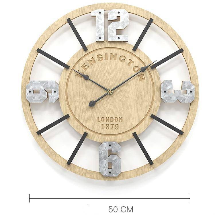 Horloge murale ronde en bois vintage avec chiffres 50cm - vue 3 sur 3