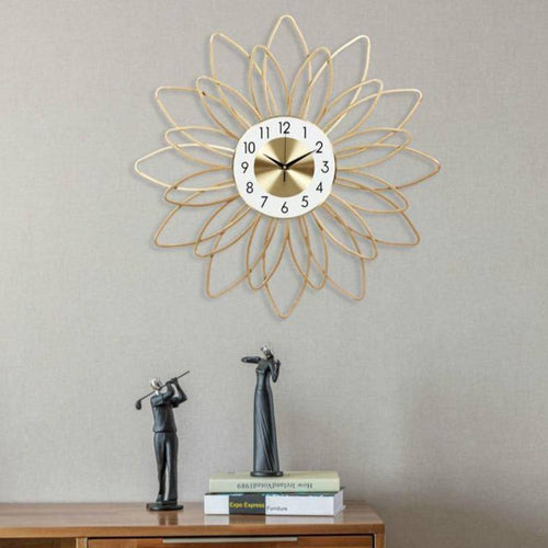 Horloge murale en forme de fleur en métal doré 54cm Extra - vue 2 sur 5