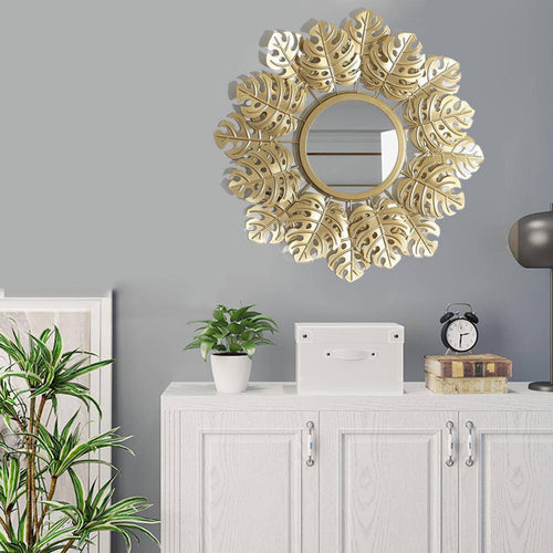 Miroir mural rond doré décoratif style soleil - vue 2 sur 4