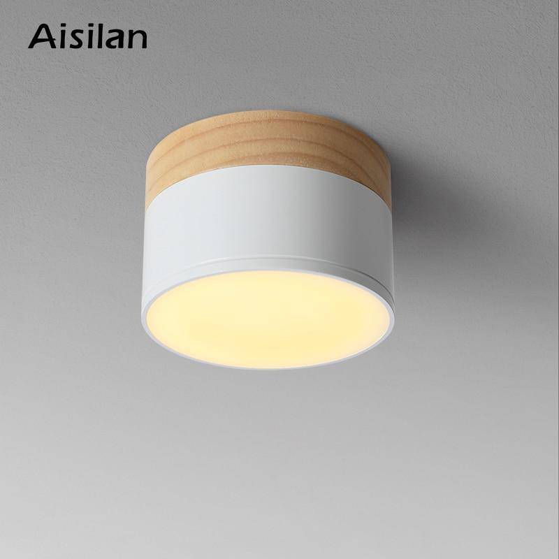 Spot moderne LED rond avec base en bois Loft - vue 4 sur 5