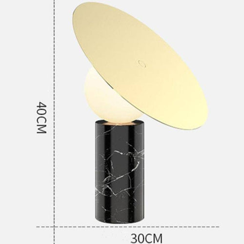 Lampe à poser design LED en marbre avec boule et disque en verre - vue 6 sur 7